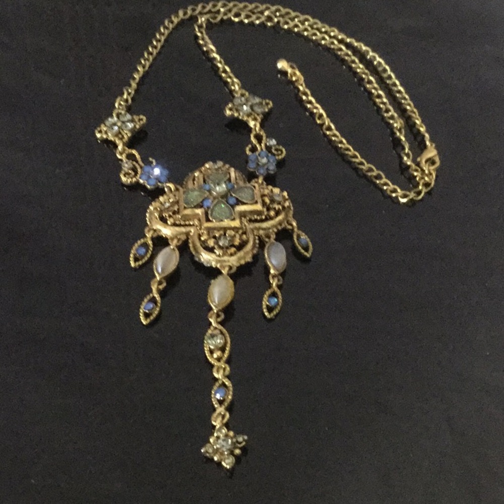 Vtg20”W/3”ExtBrassElaborateCross W/AustCrystMoonst - Picture 6 of 11